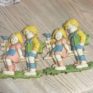 Charming Vintage (1970's) Kids Wall Decor Set - Pink, Blue, Green